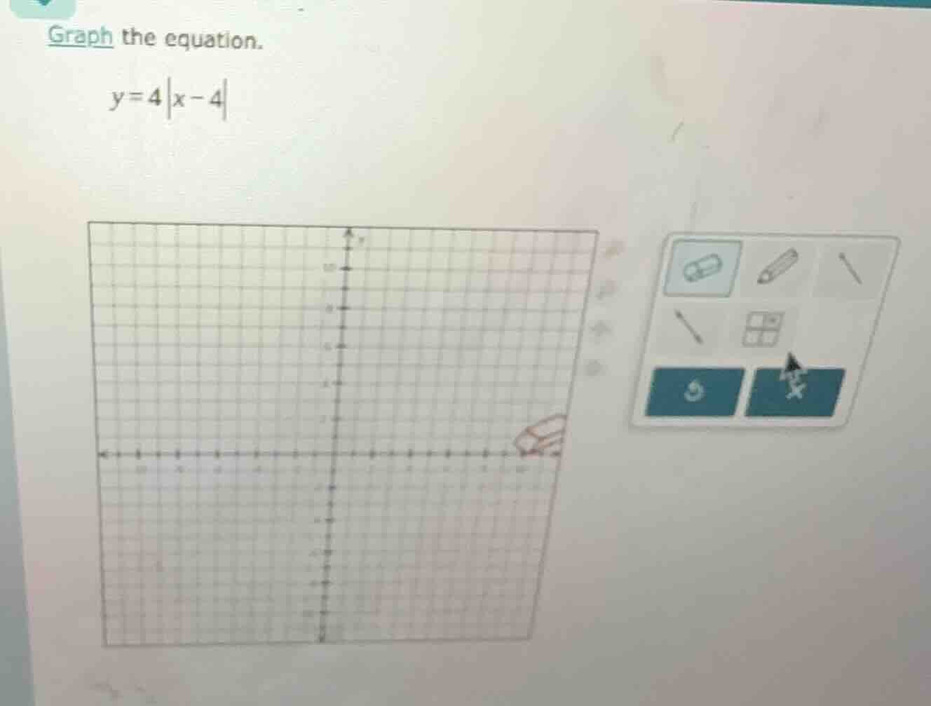 graph the equation. $y = 4|x - 4|$