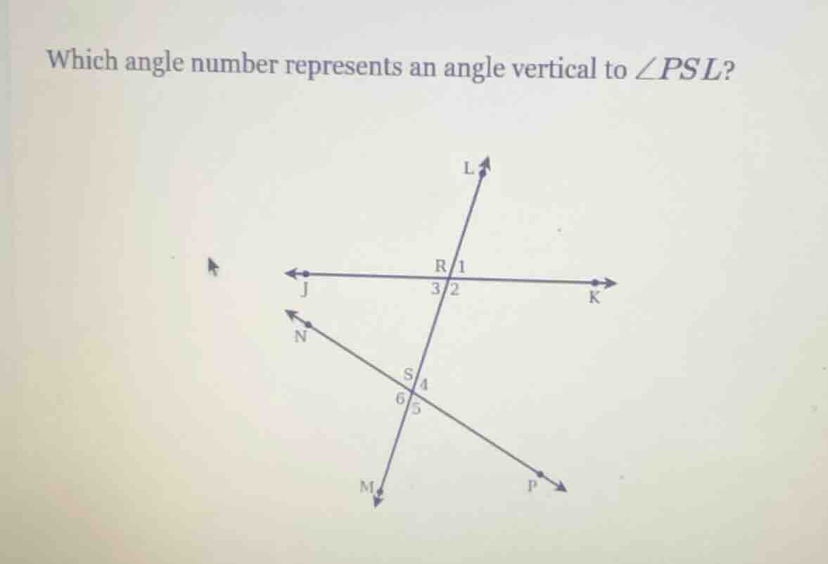which angle number represents an angle vertical to $\\angle psl$?
