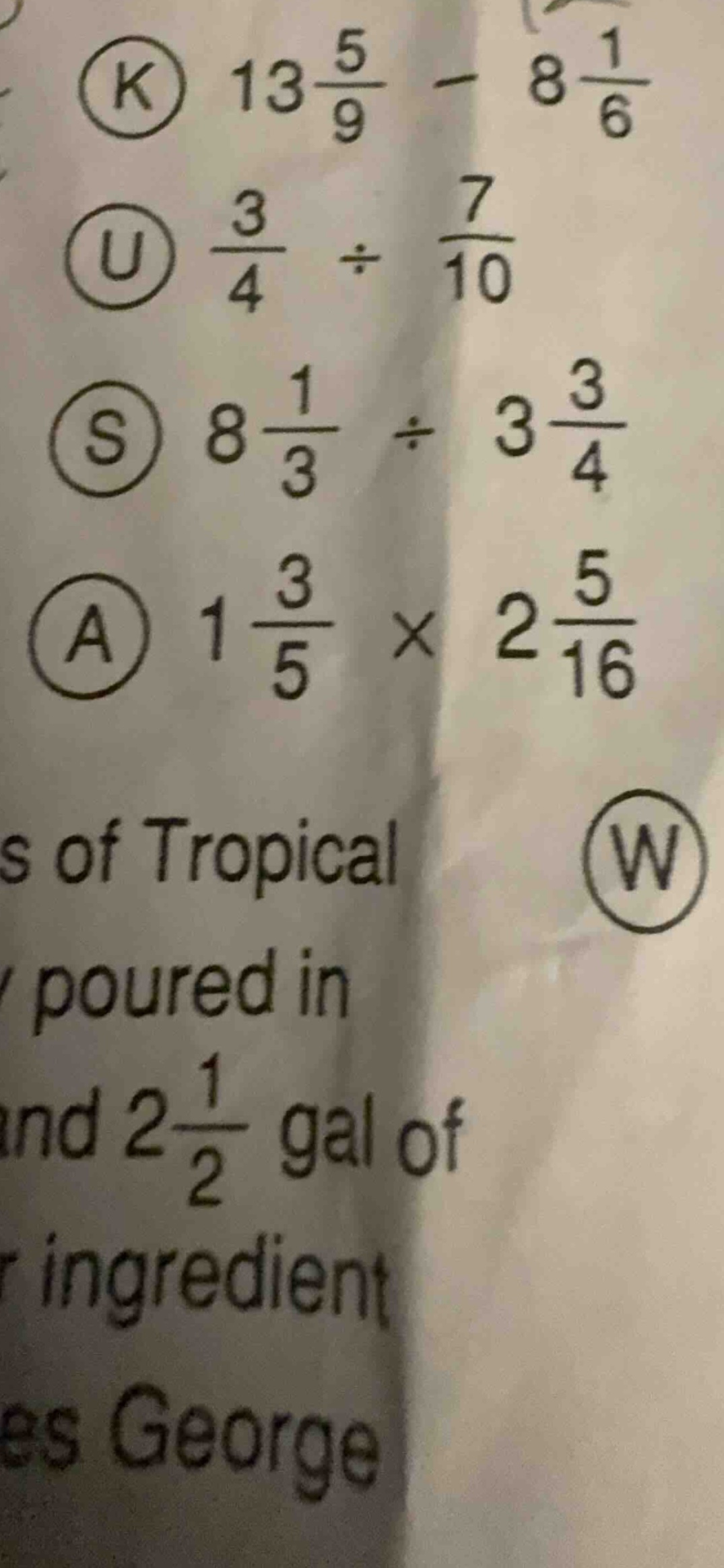 k ( 13\frac{5}{9} - 8\frac{1}{6} ) u ( \frac{3}{4} div \frac{7}{10} ) s…
