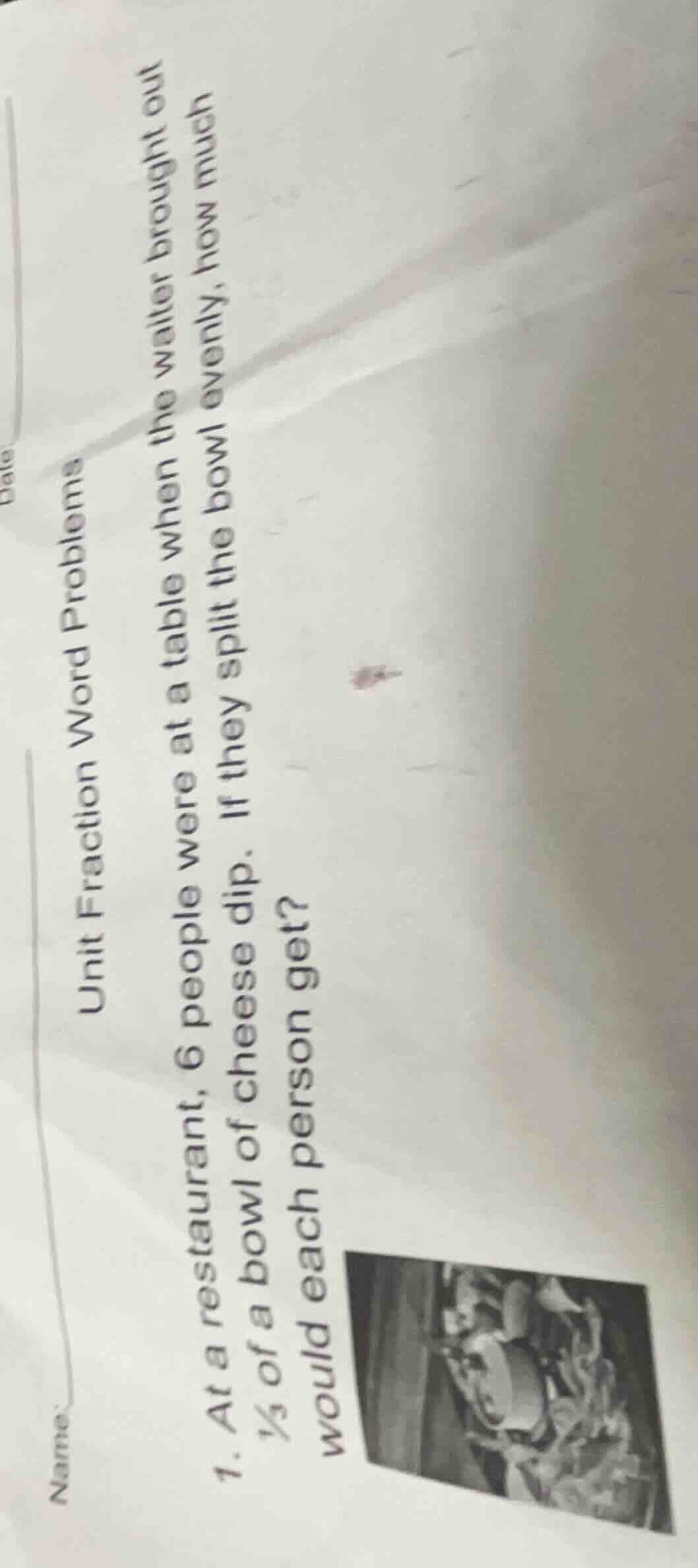 unit fraction word problems 1. at a restaurant, 6 people were at a tabl…