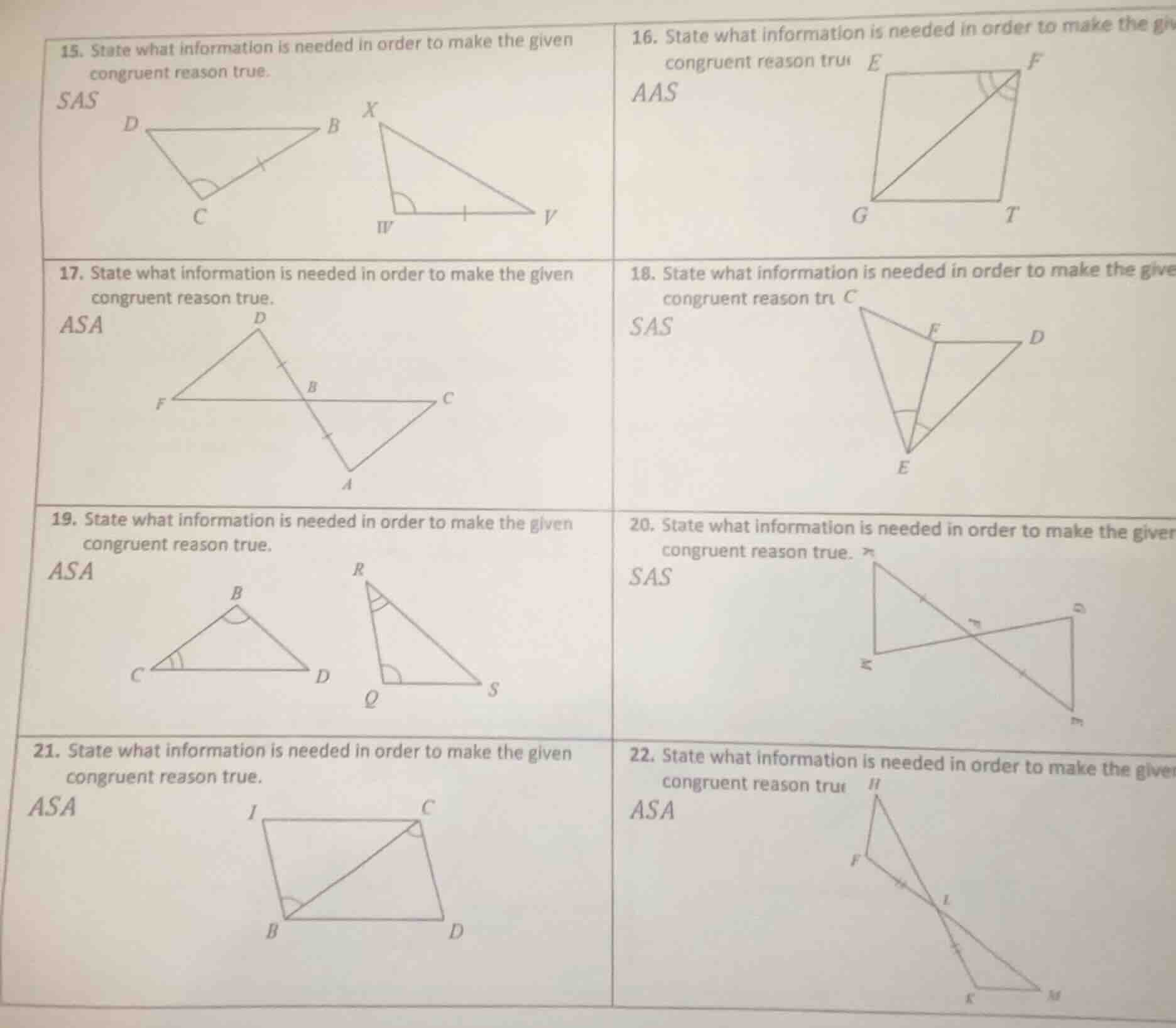 15. state what information is needed in order to make the given congrue…