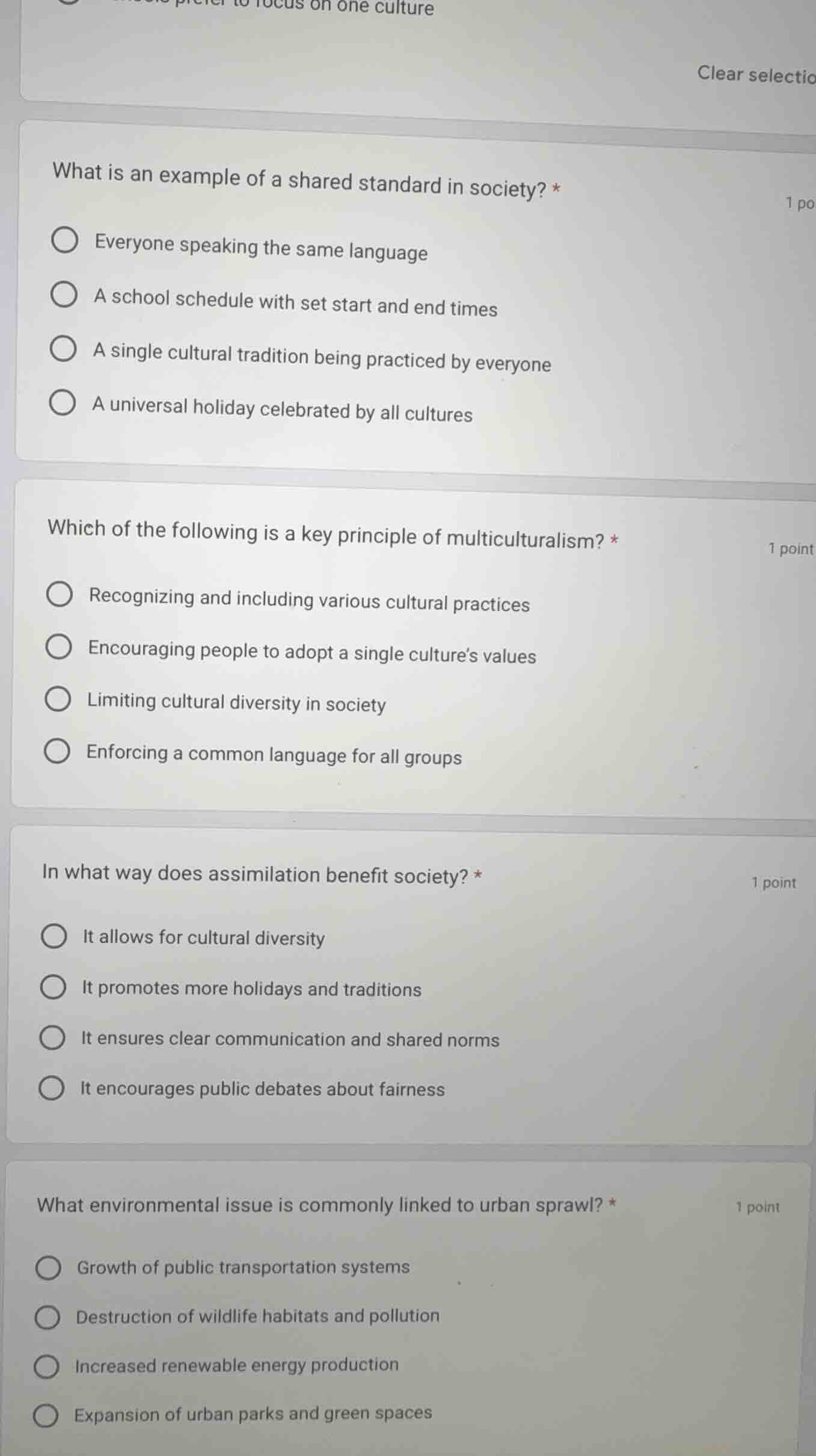 what is an example of a shared standard in society? * ○ everyone speaki…