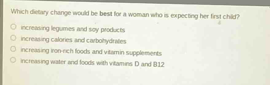 which dietary change would be best for a woman who is expecting her fir…