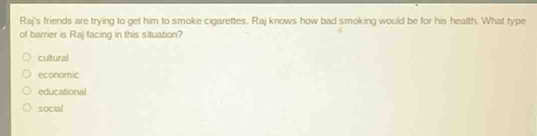 rajs friends are trying to get him to smoke cigarettes. raj knows how b…