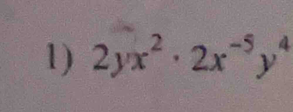 1) $2yx^{2} \\cdot 2x^{-5}y^{4}$