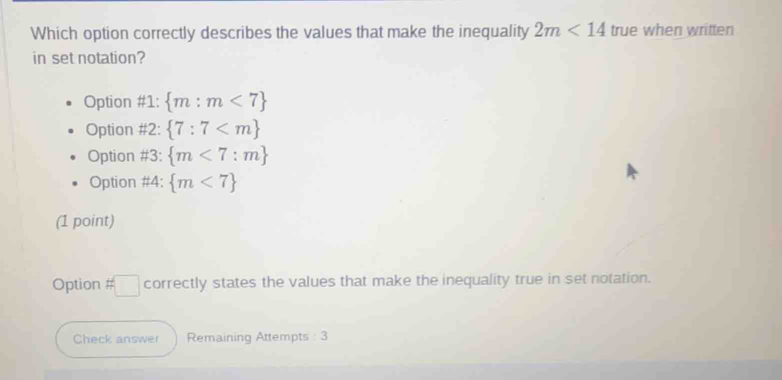 which option correctly describes the values that make the inequality $2…