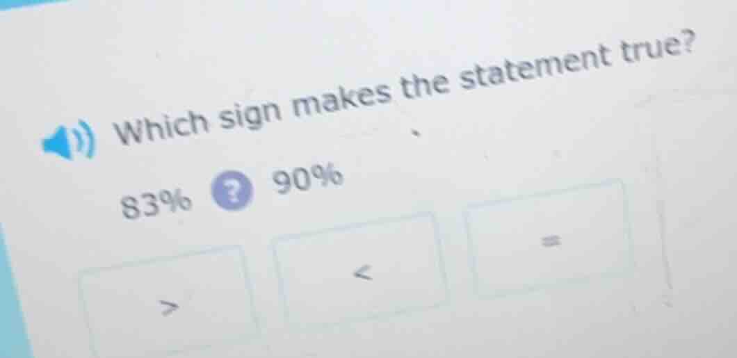 which sign makes the statement true? 83%? 90% > < =