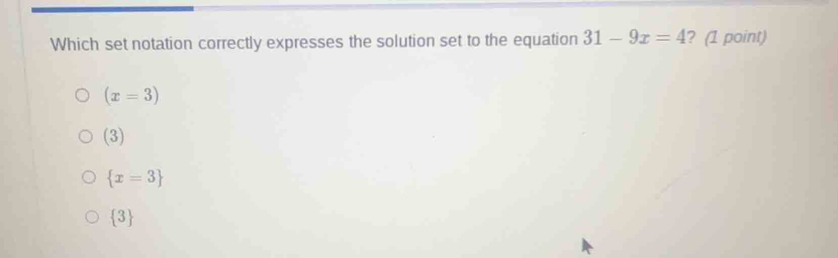 which set notation correctly expresses the solution set to the equation…