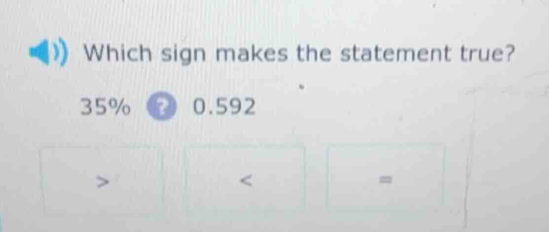 which sign makes the statement true? 35%? 0.592 > < =