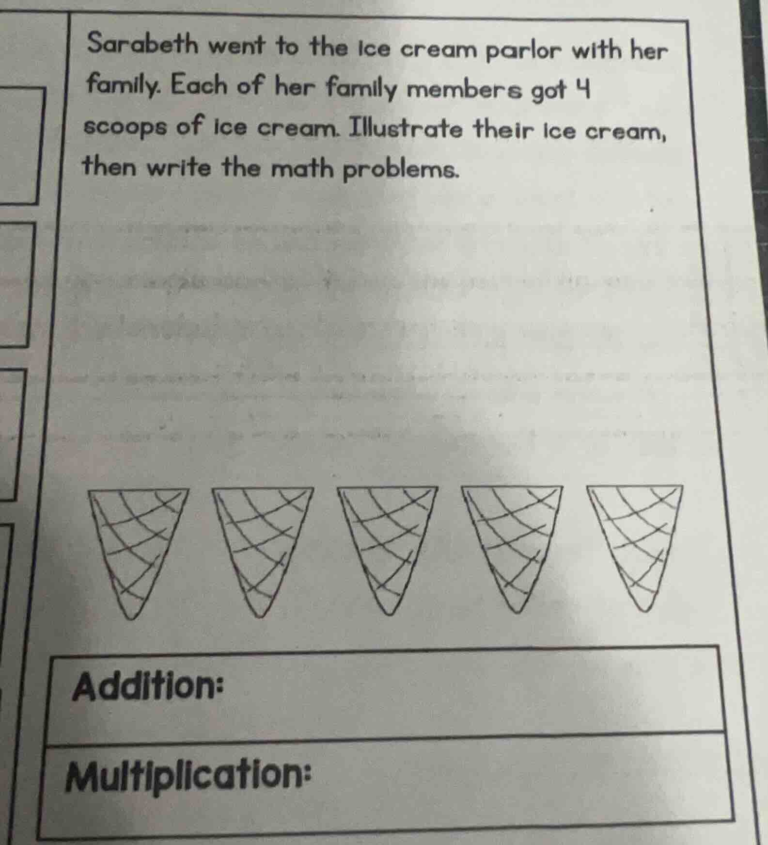 sarabeth went to the ice cream parlor with her family. each of her fami…