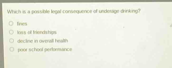 which is a possible legal consequence of underage drinking? fines loss …