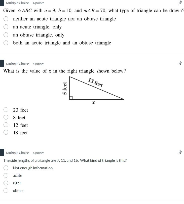 multiple choice 4 points given $\\triangle abc$ with $a = 9$, $b = 10$,…