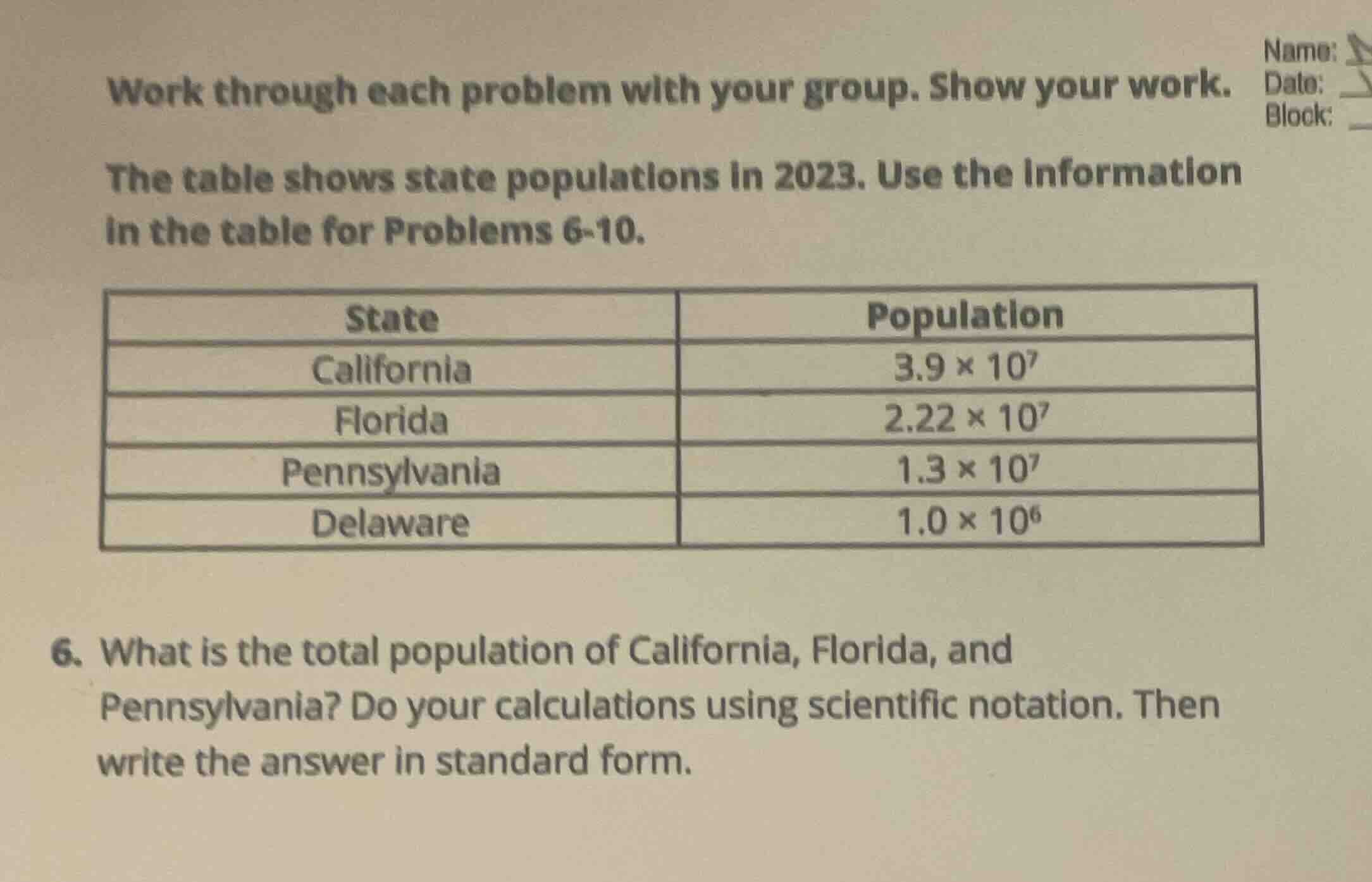 work through each problem with your group. show your work. the table sh…