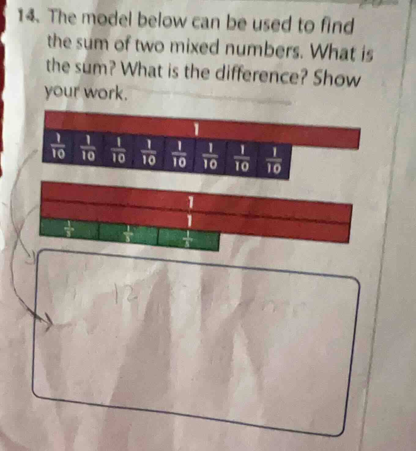 14. the model below can be used to find the sum of two mixed numbers. w…