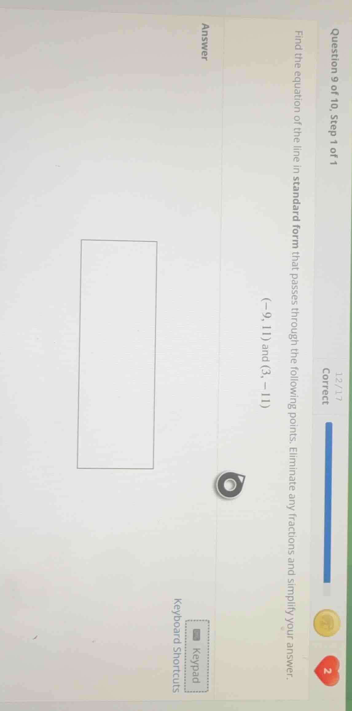 question 9 of 10, step 1 of 1 find the equation of the line in standard…