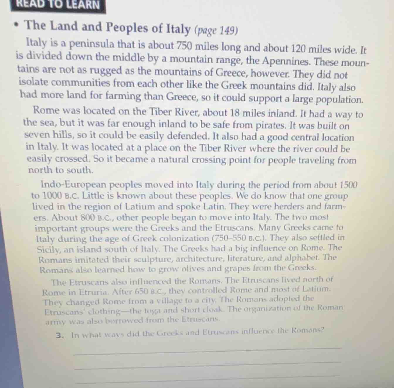 read to learn - the land and peoples of italy (page 149) italy is a pen…