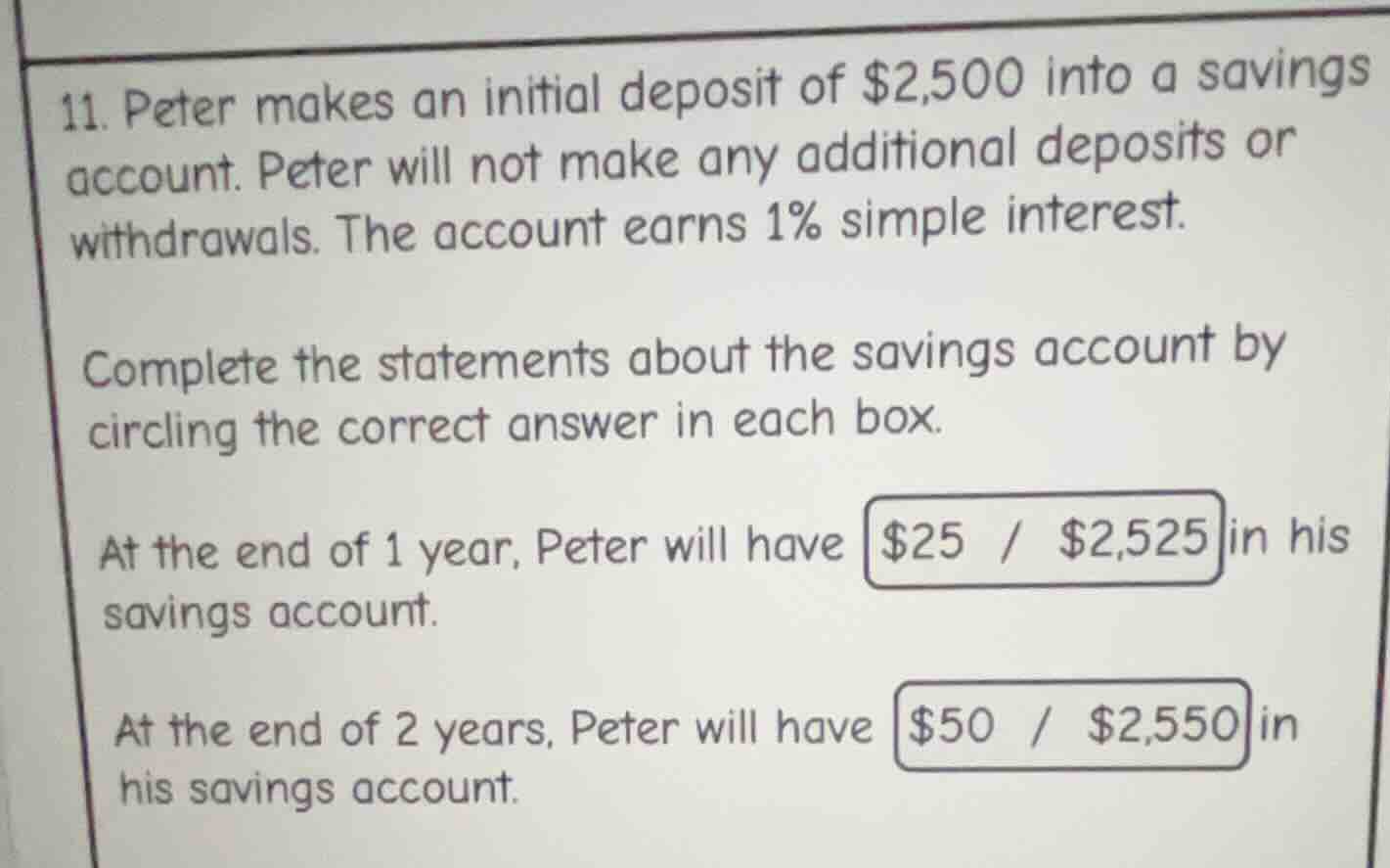 11. peter makes an initial deposit of $2,500 into a savings account. pe…