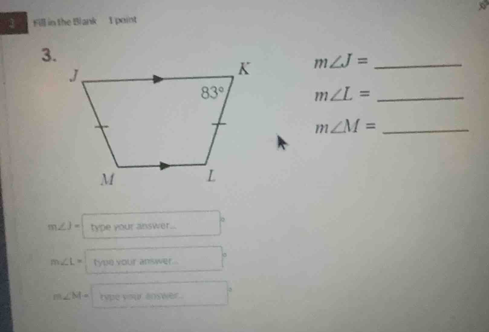 fill in the blank 1 point 3. for the given trapezoid (with ( jk paralle…