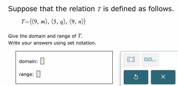 suppose that the relation ( t ) is defined as follows. ( t = {(9, m), (…