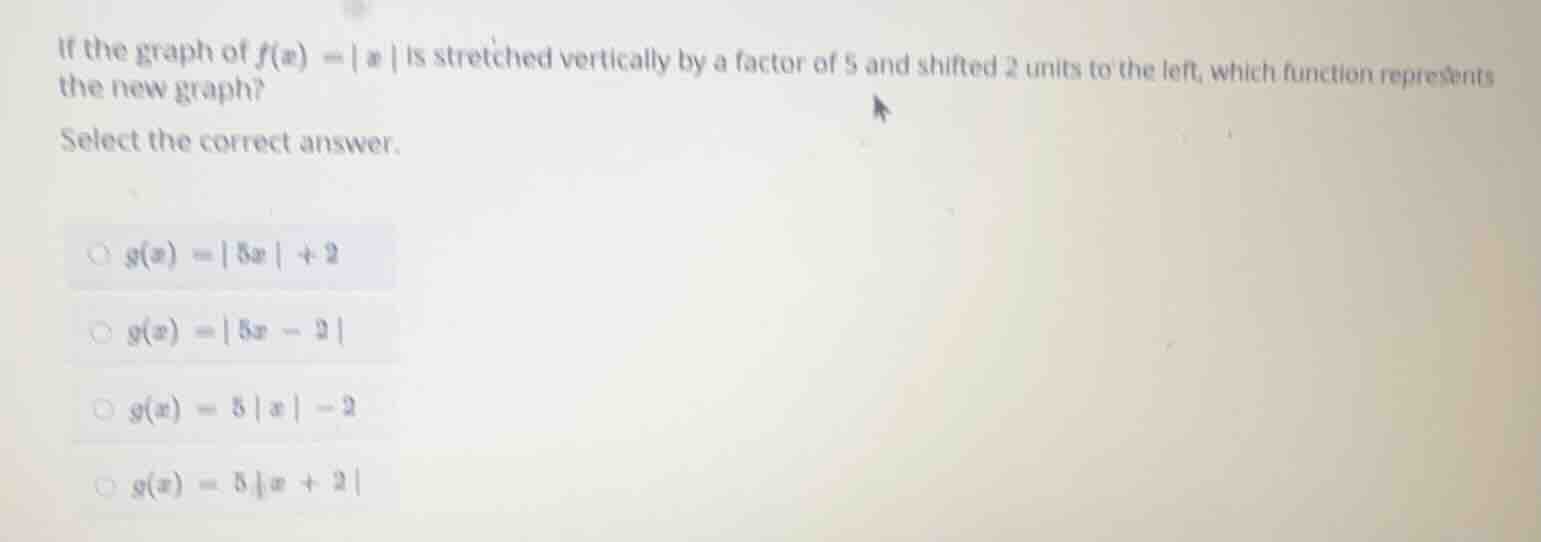 if the graph of $f(x) = |x|$ is stretched vertically by a factor of 5 a…