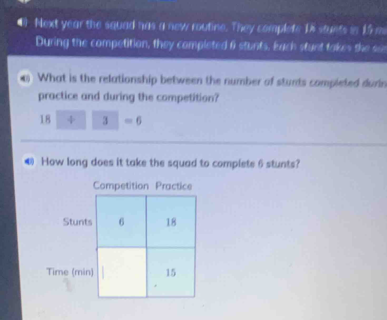 next year the squad has a new routine. they complete 18 stunts in 15 mi…