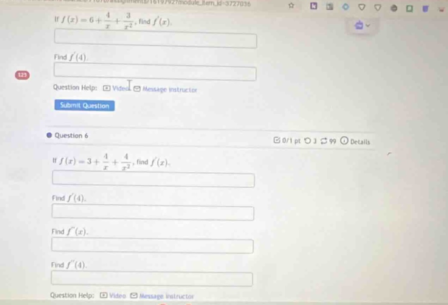 if $f(x)=6+\frac{4}{x}+\frac{3}{x^2}$, find $f(x)$. find $f(4)$. questi…
