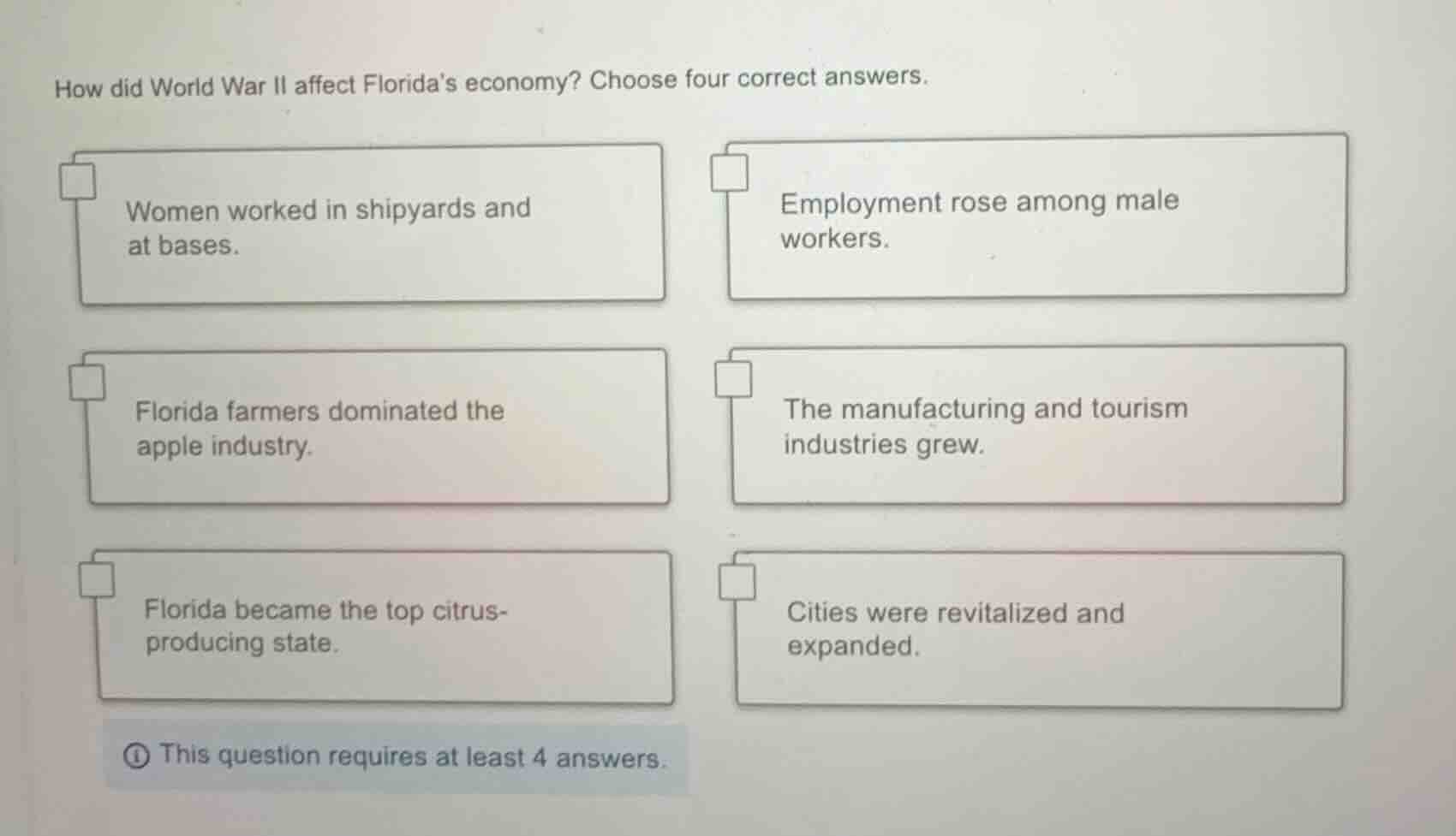 how did world war ii affect floridas economy? choose four correct answe…