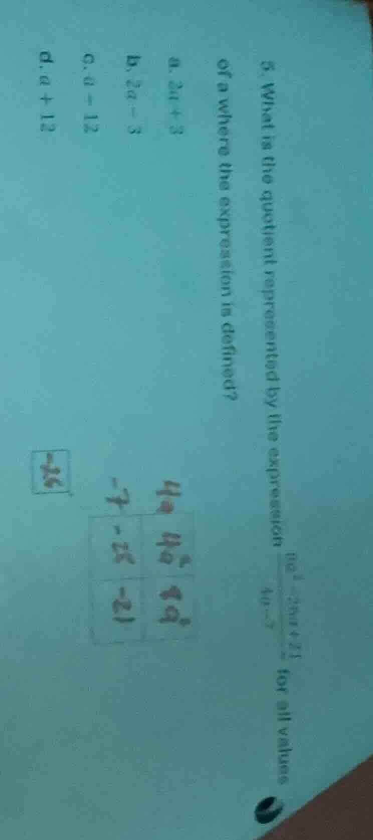 5. what is the quotient represented by the expression \\(\frac{16a^2 - …