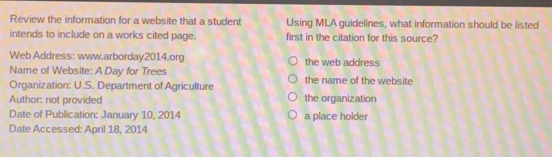 review the information for a website that a student intends to include …