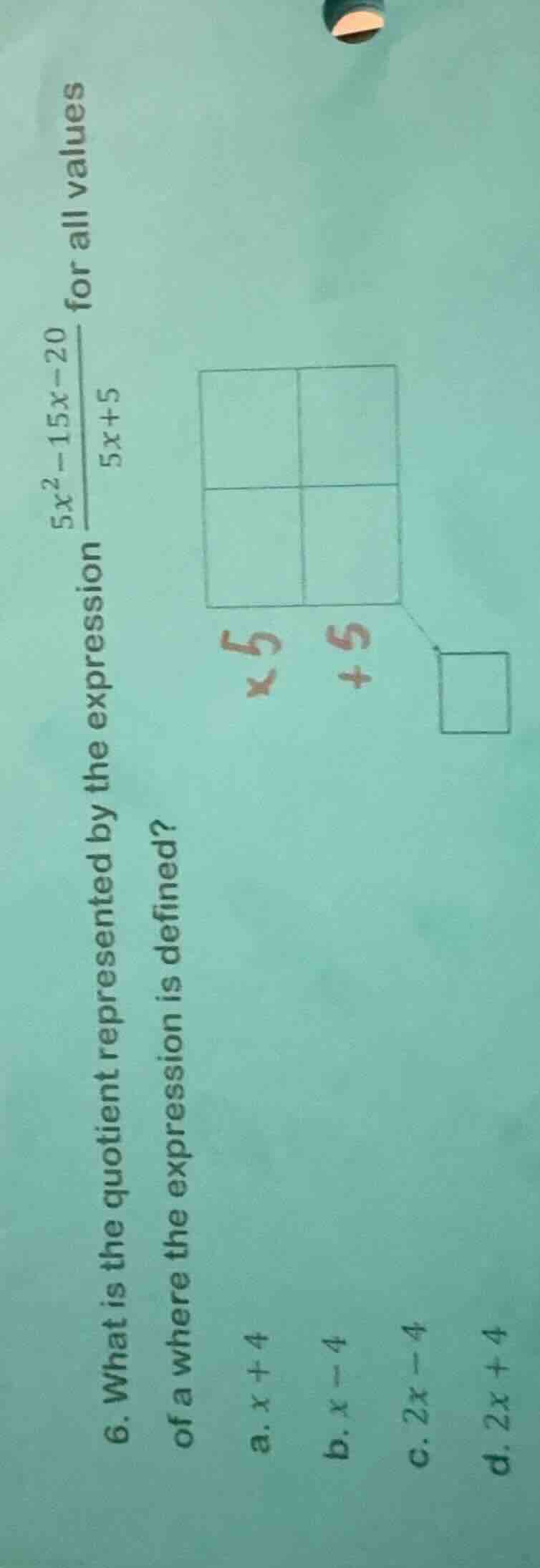 6. what is the quotient represented by the expression \\(\frac{5x^2 - 1…
