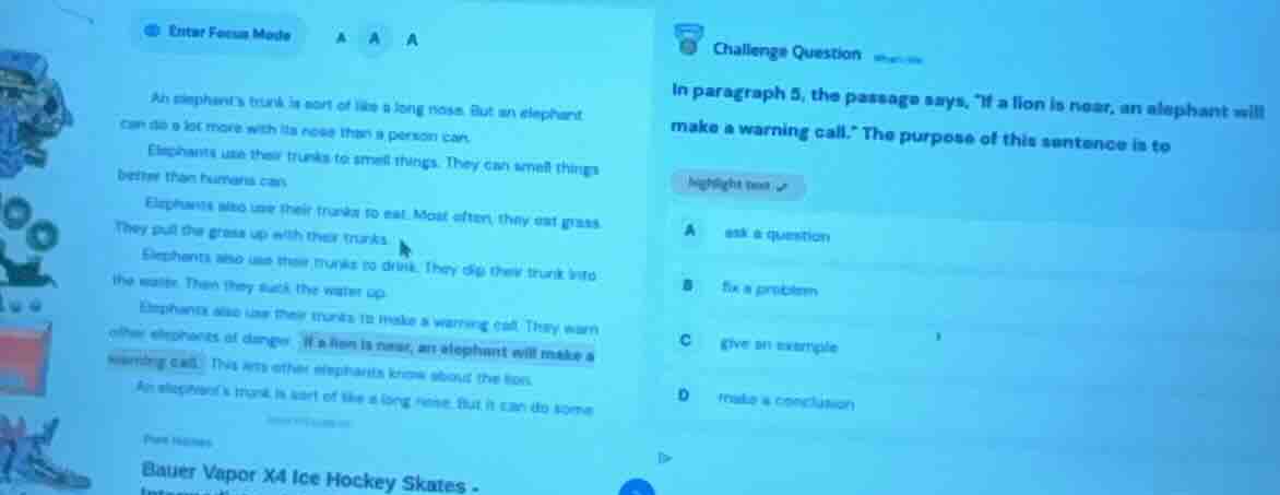 challenge question in paragraph 5, the passage says, \if a lion is near…