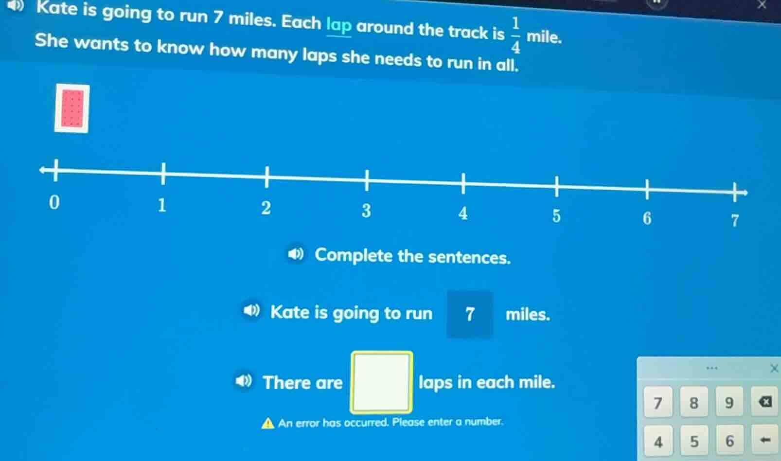 kate is going to run 7 miles. each lap around the track is \\(\\frac{1}…