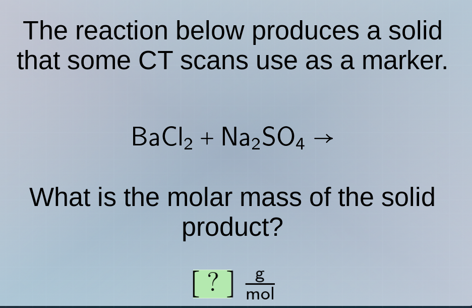 the reaction below produces a solid that some ct scans use as a marker.…