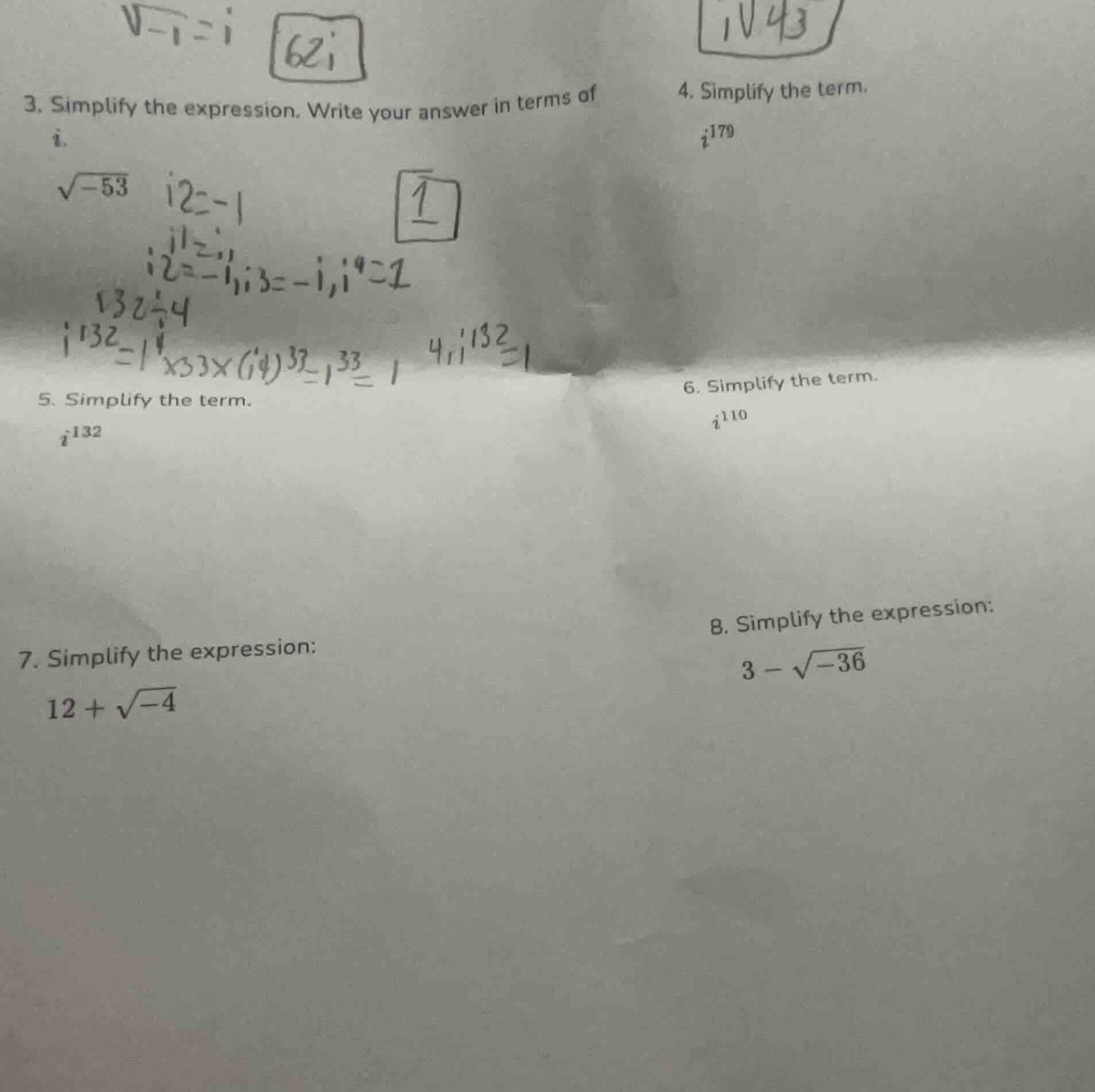 3. simplify the expression. write your answer in terms of i.\\(\\sqrt{-…