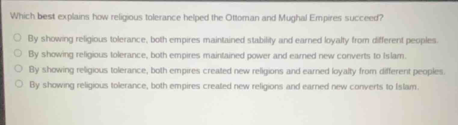 which best explains how religious tolerance helped the ottoman and mugh…