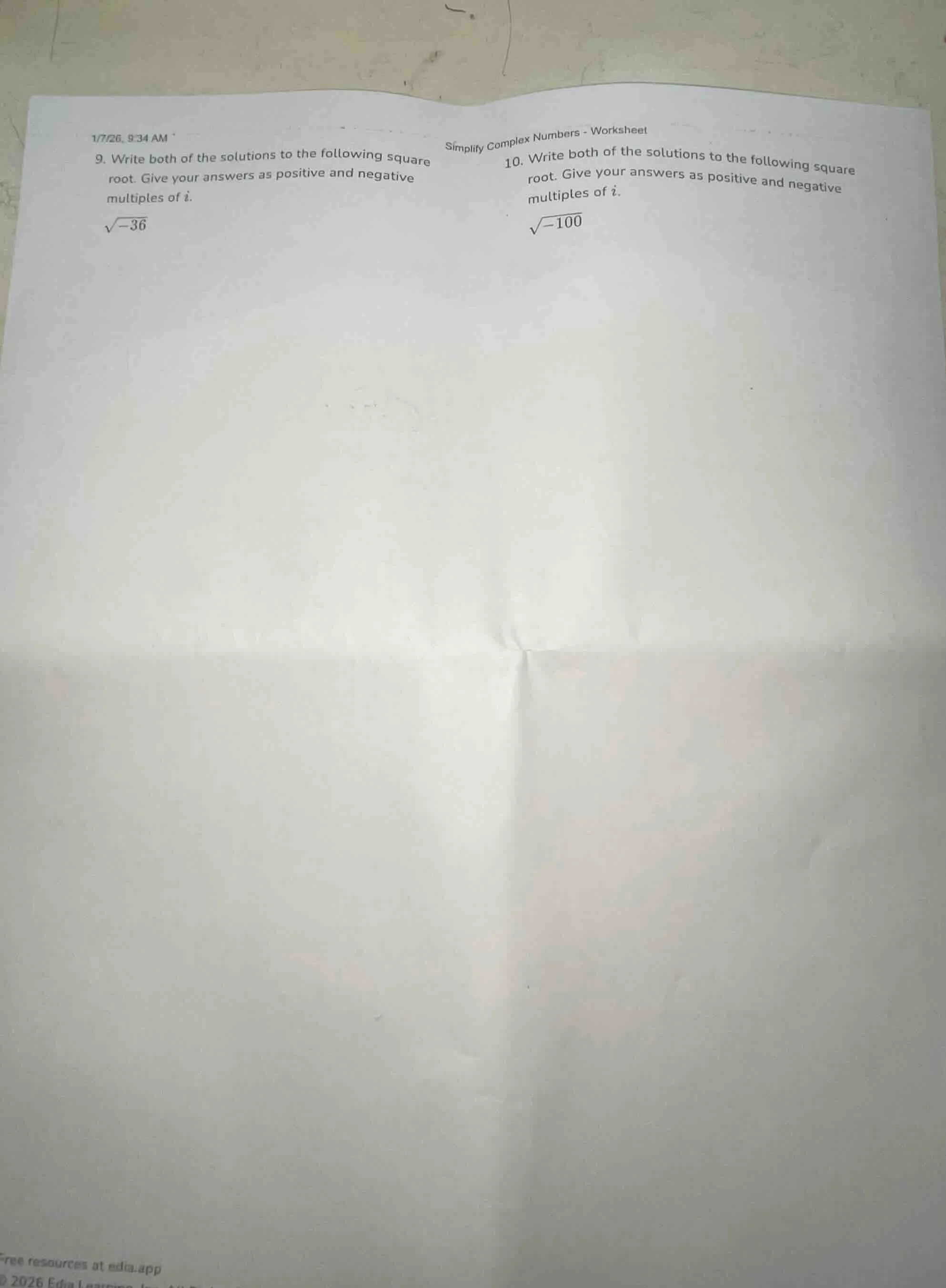 simplify complex numbers - worksheet 9. write both of the solutions to …