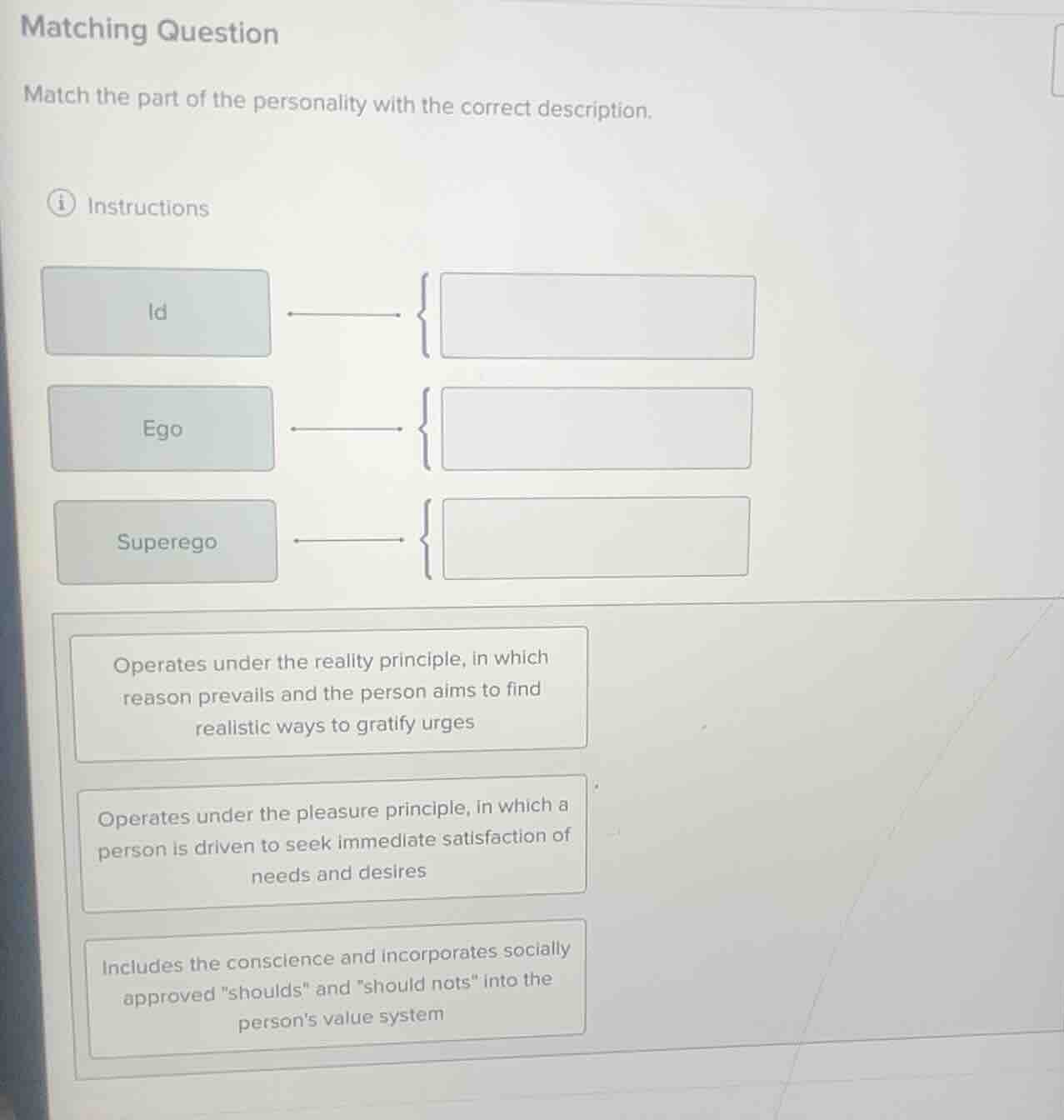 matching question match the part of the personality with the correct de…