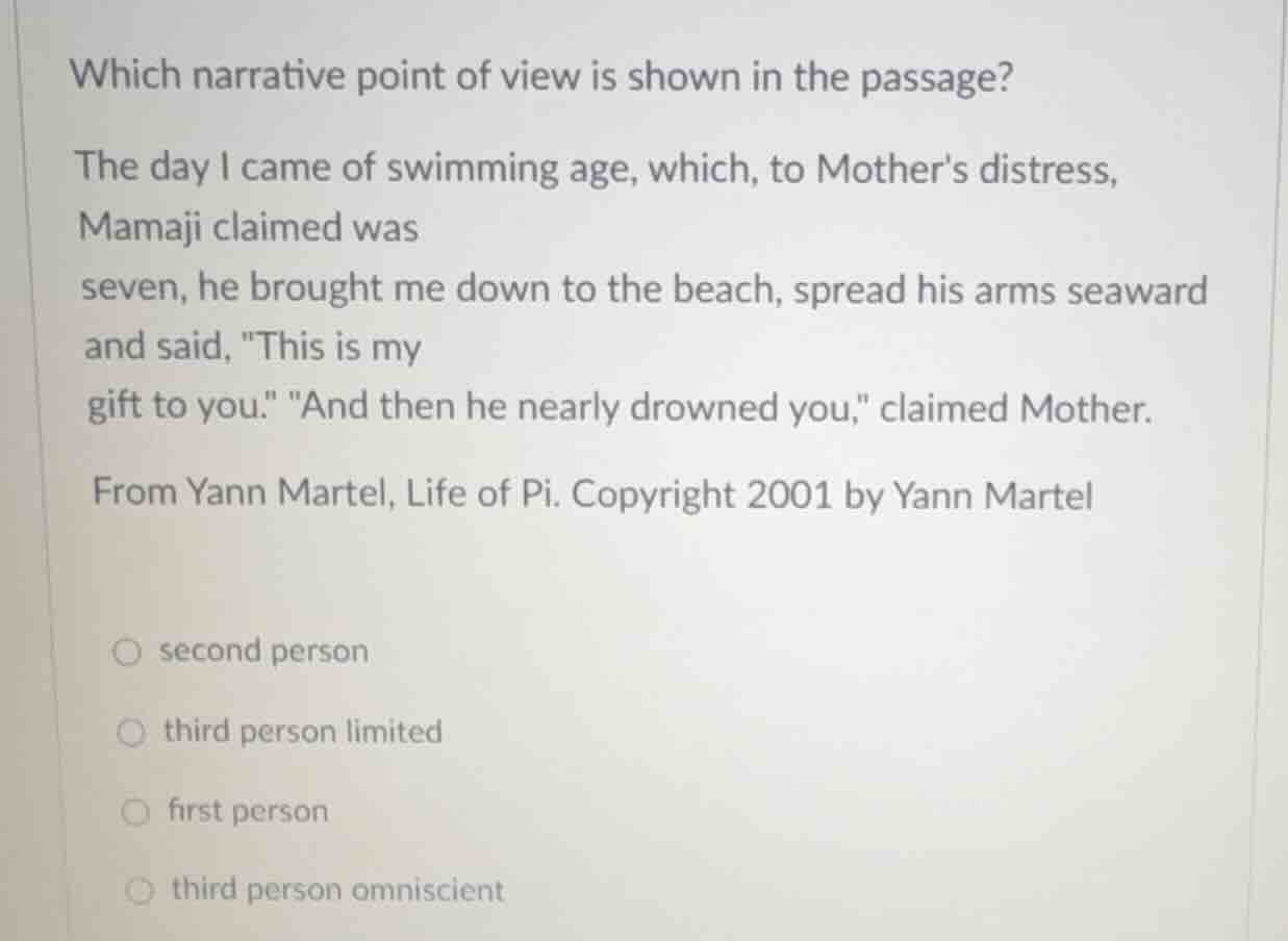 which narrative point of view is shown in the passage? the day i came o…