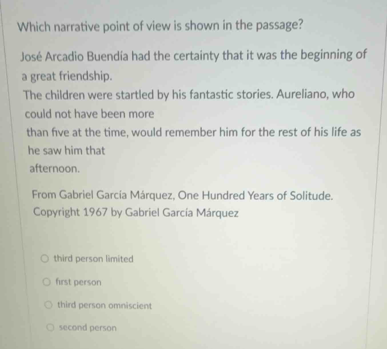 which narrative point of view is shown in the passage? josé arcadio bue…