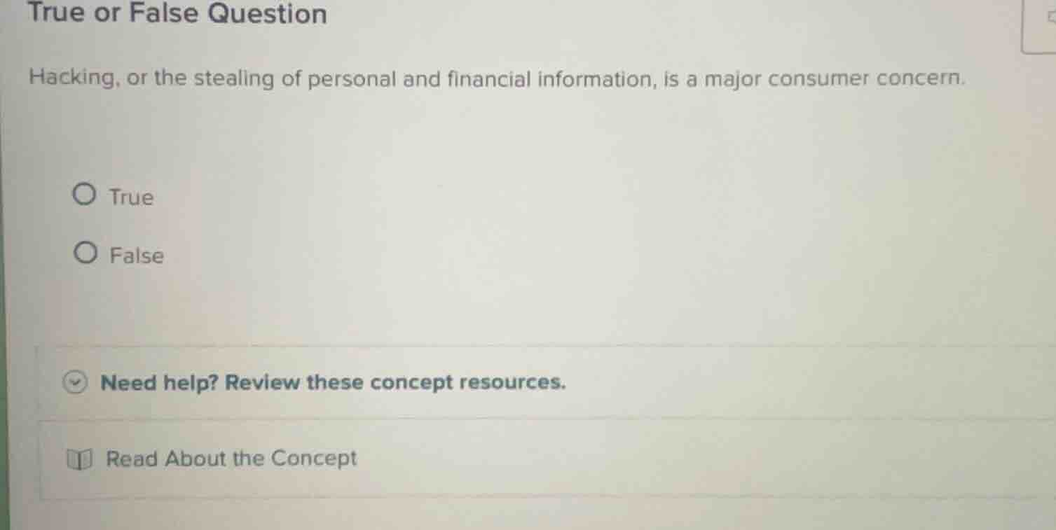 true or false question hacking, or the stealing of personal and financi…