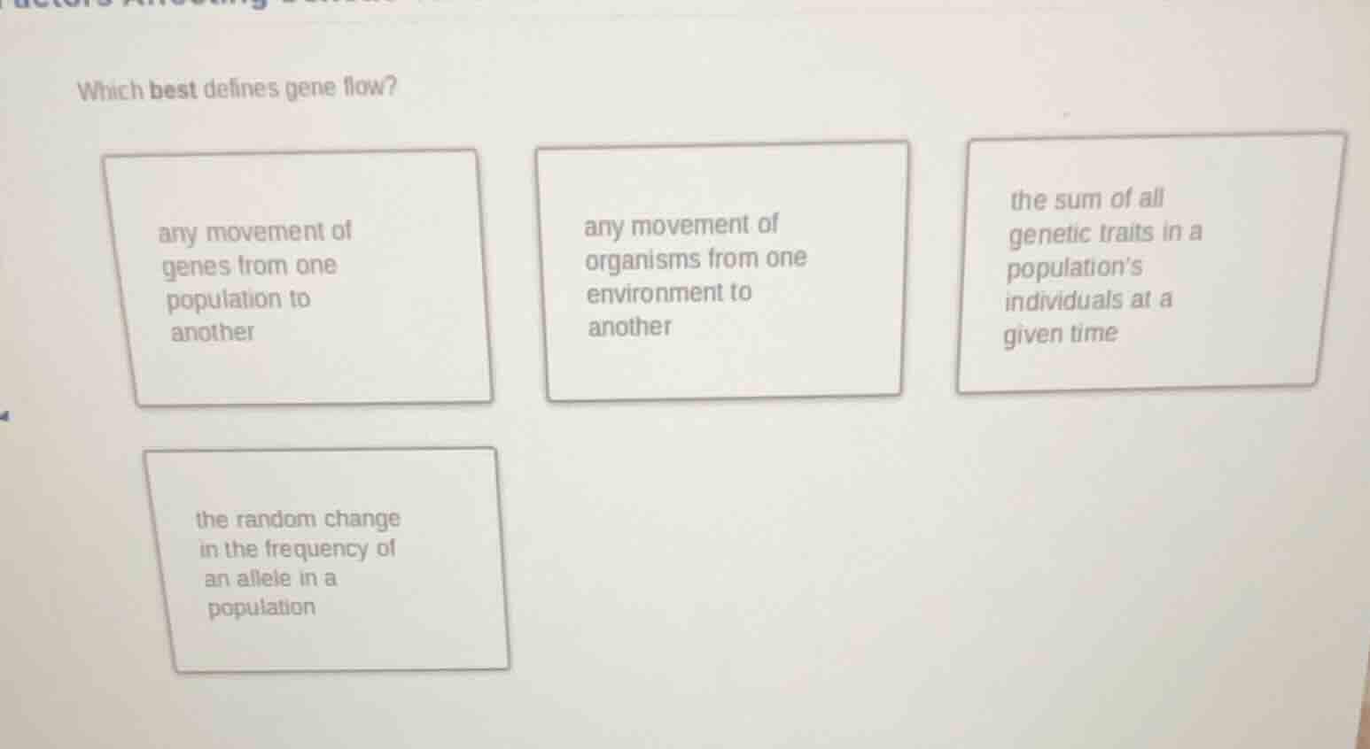 which best defines gene flow? any movement of genes from one population…