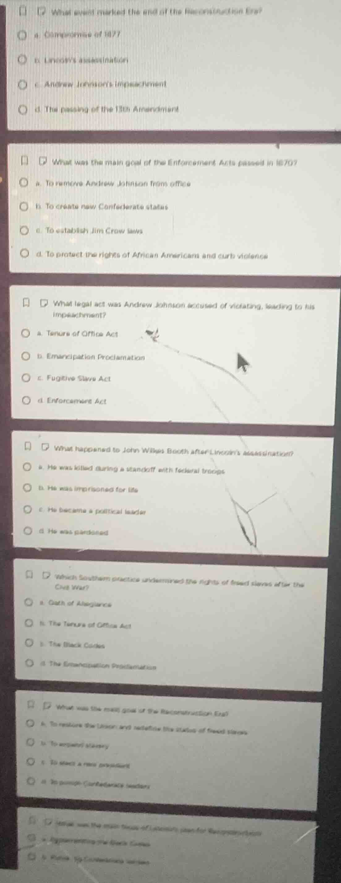 1. what would mark the end of the reconstruction era? a. compromise of …