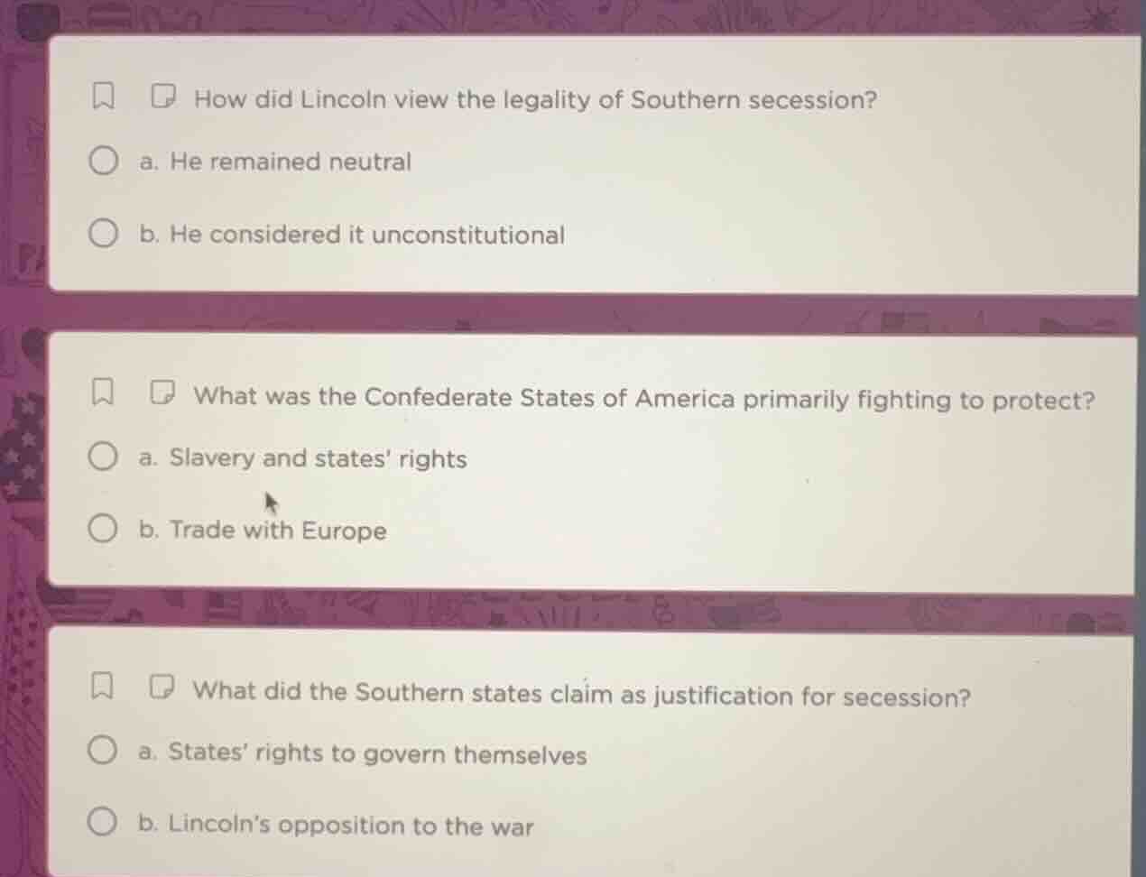 how did lincoln view the legality of southern secession? a. he remained…
