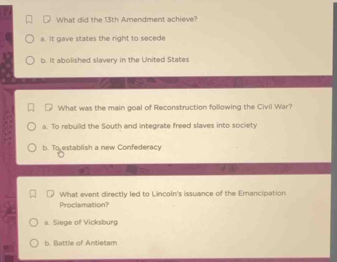 what did the 13th amendment achieve? a. it gave states the right to sec…