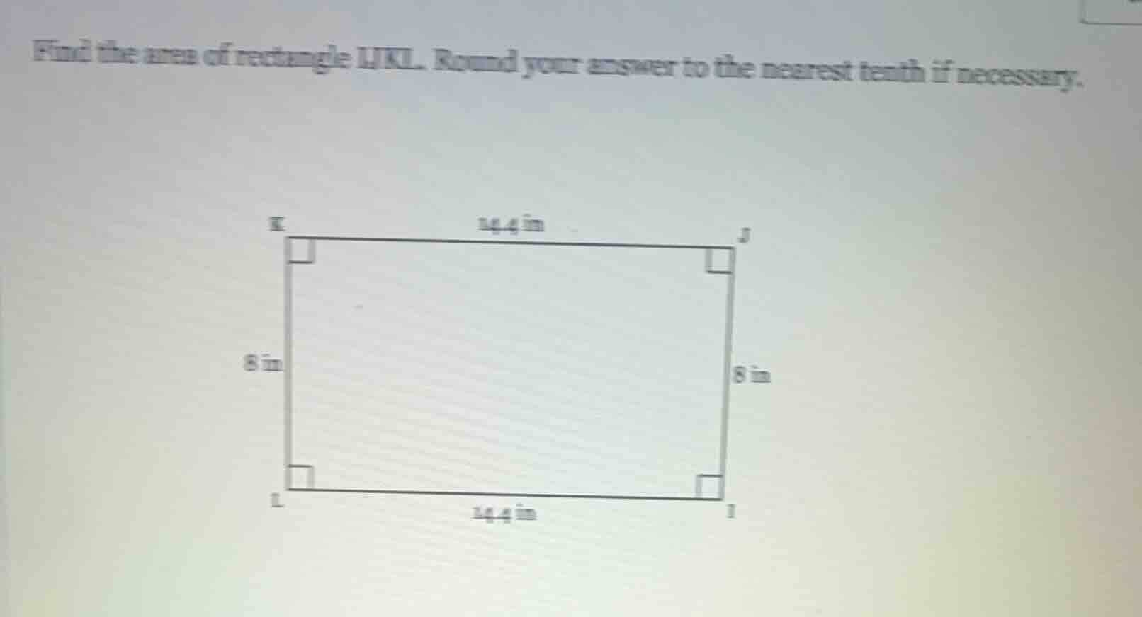 find the area of rectangle ijkl. round your answer to the nearest tenth…