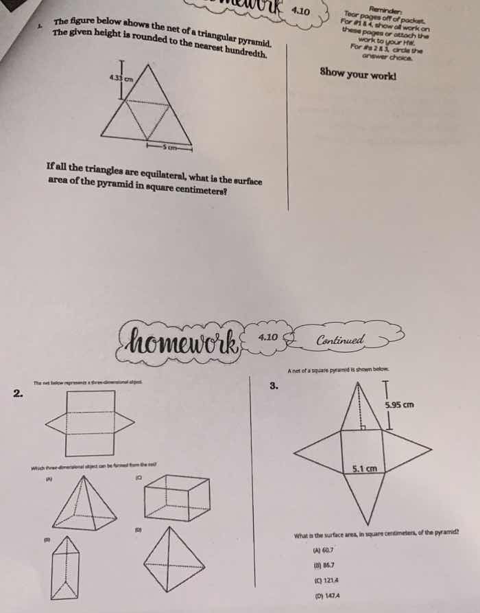 1. the figure below shows the net of a triangular pyramid. the given he…