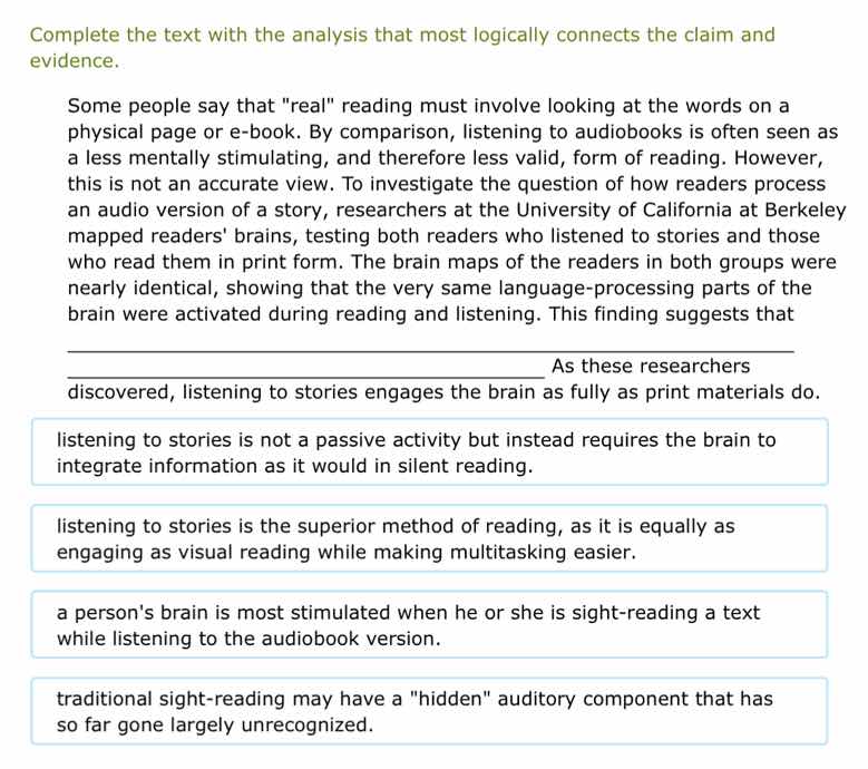 complete the text with the analysis that most logically connects the cl…