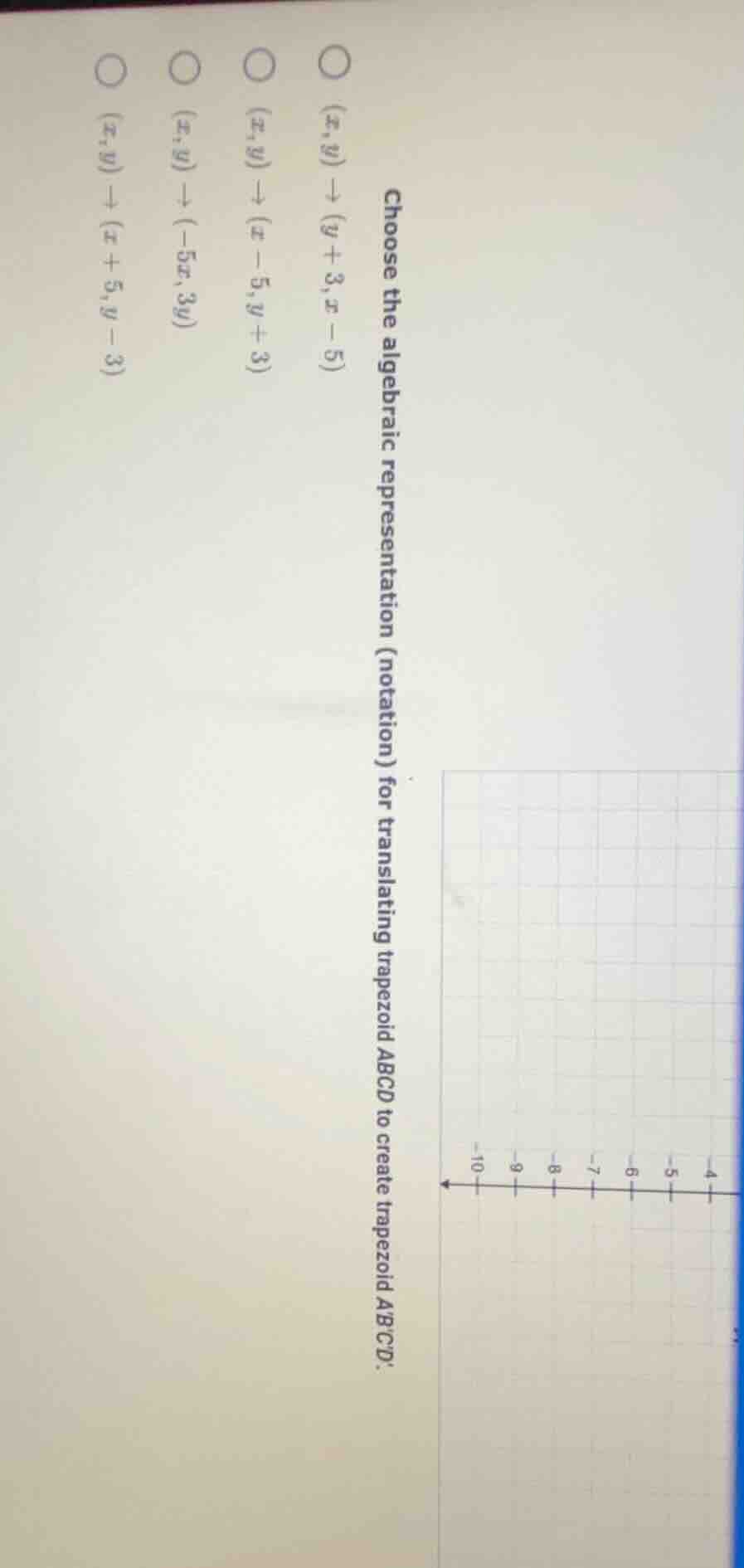 choose the algebraic representation (notation) for translating trapezoi…