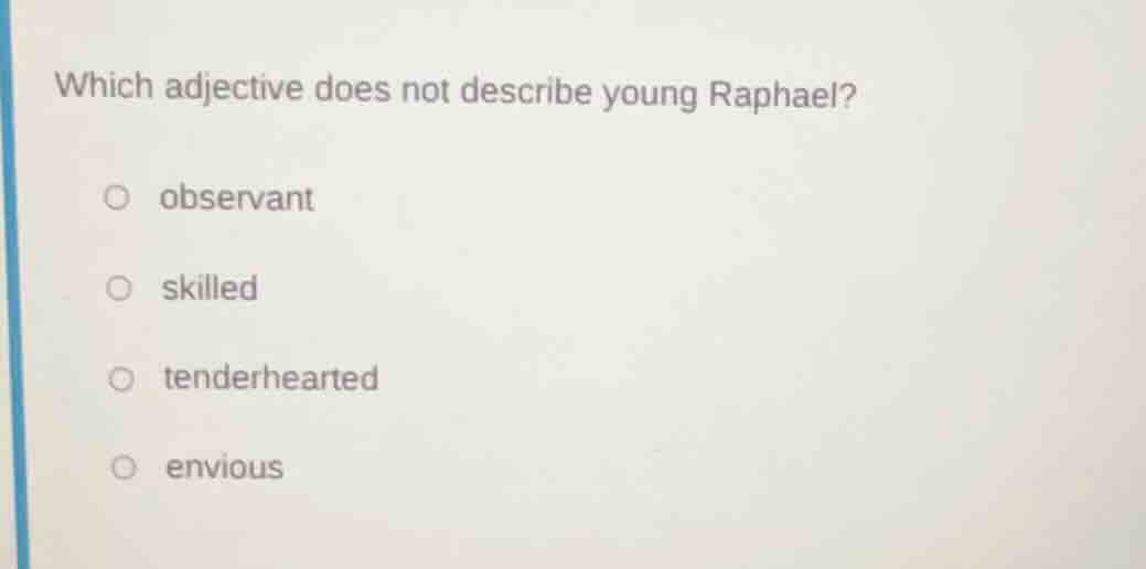 which adjective does not describe young raphael? observant skilled tend…