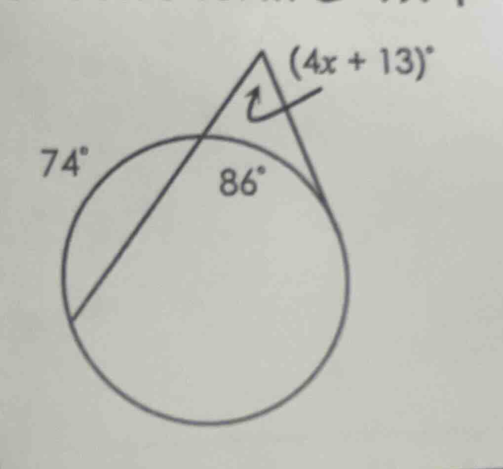 there is a circle, and a triangle outside the circle. the circle has an…